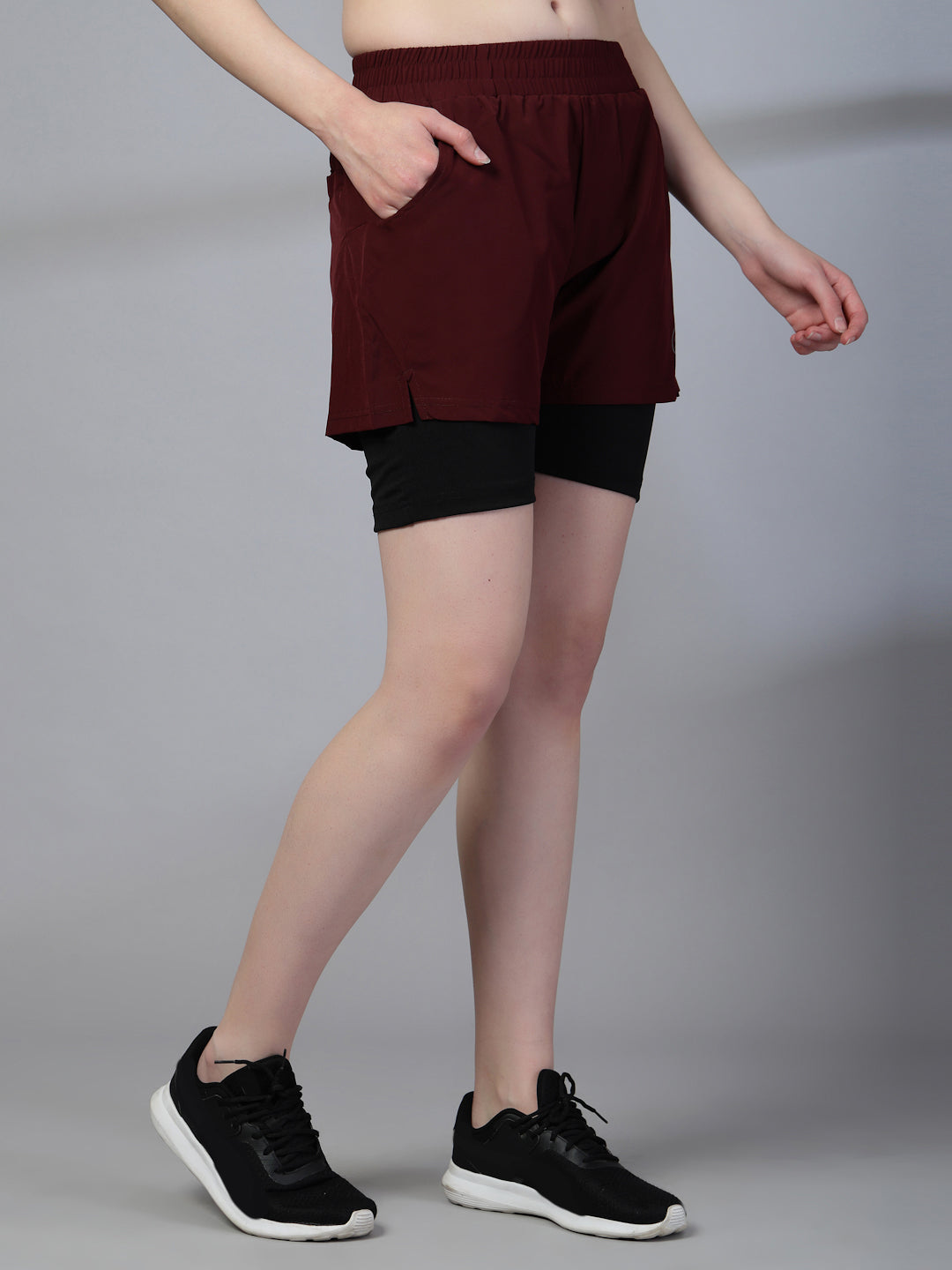 Women's Double Layered Sports Running Shorts Wine Black