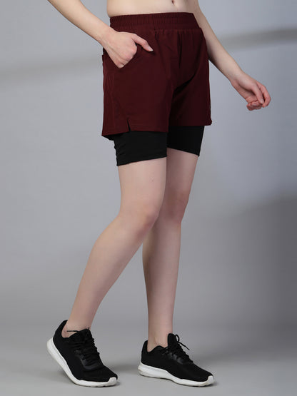Women's Double Layered Sports Running Shorts Wine Black