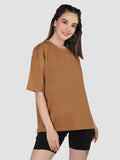 Women Oversized Cotton Solid Round Neck Tshirts