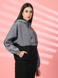 Women Colourblocked Hooded Windcheater Oversized Sports Jacket