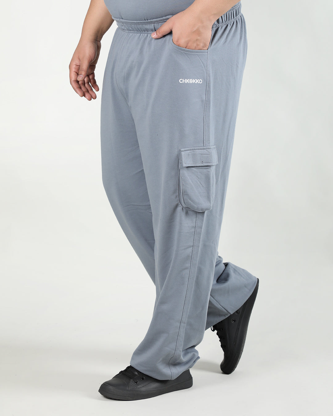 Men Grey Plus Size Baggy Trackpant With Pockets