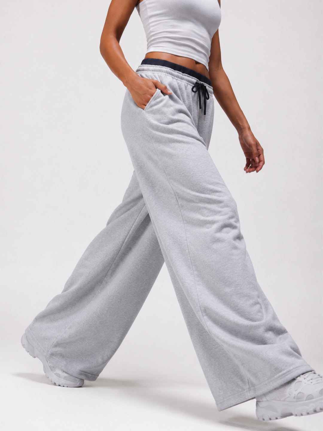 Women Relaxed Fit Wide Leg Trackpants Light Grey