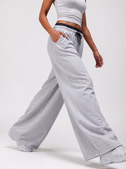 Women Relaxed Fit Wide Leg Trackpants Light Grey