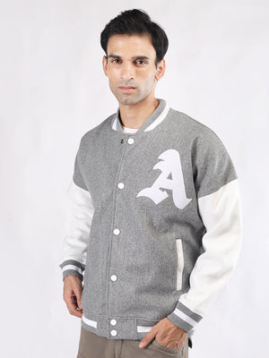 Men Oversized Winter Wear Varsity Jacket with Ribbed Cuffs