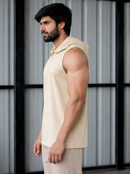 Men Cream Cotton Gym Tanktop Sleeveless Sports Vest