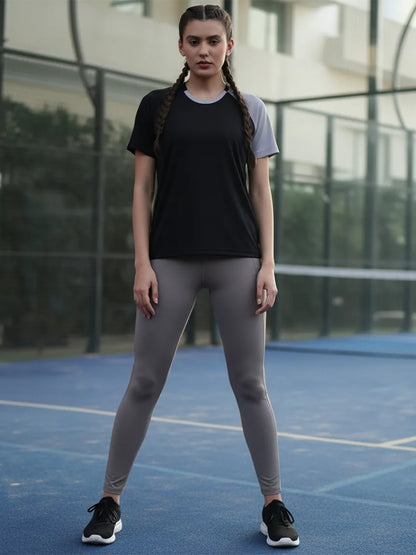 Women's Half Sleeves Sports Gym T-shirt Grey Black