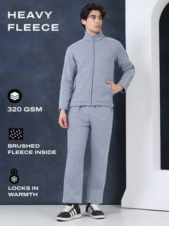 Men's Grey White Heavy Fleece Winter Tracksuit