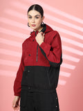 Women Colourblocked Hooded Windcheater Oversized Sports Jacket