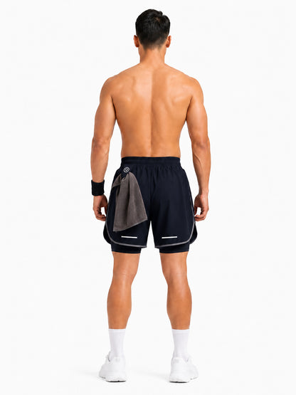 Men Double Layered Sports Running Shorts Navy Gray