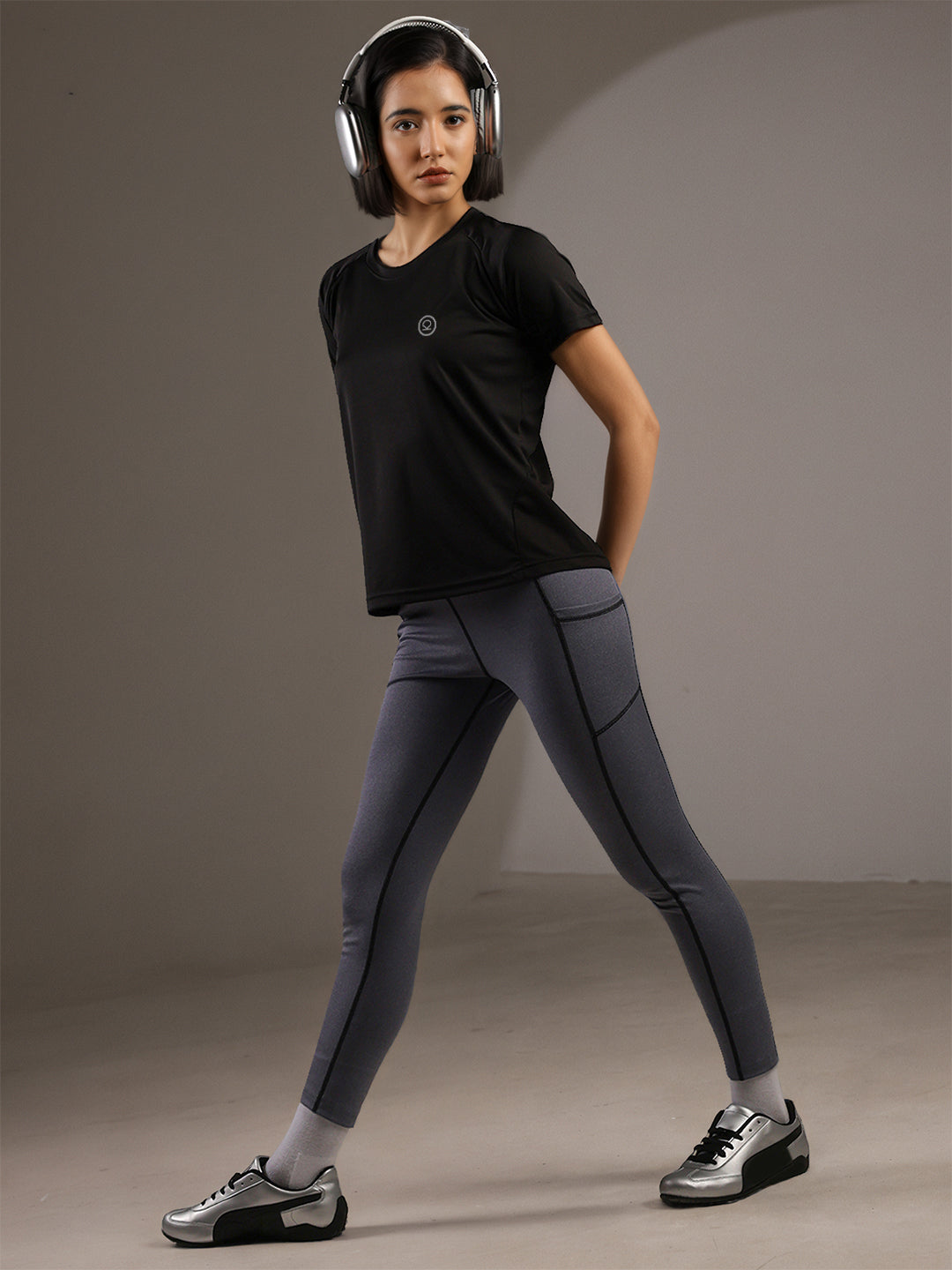 Women's Half Sleeves Dry Fit Gym T-shirt Black