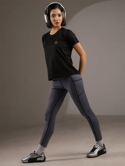 Women's Half Sleeves Dry Fit Gym T-shirt Black