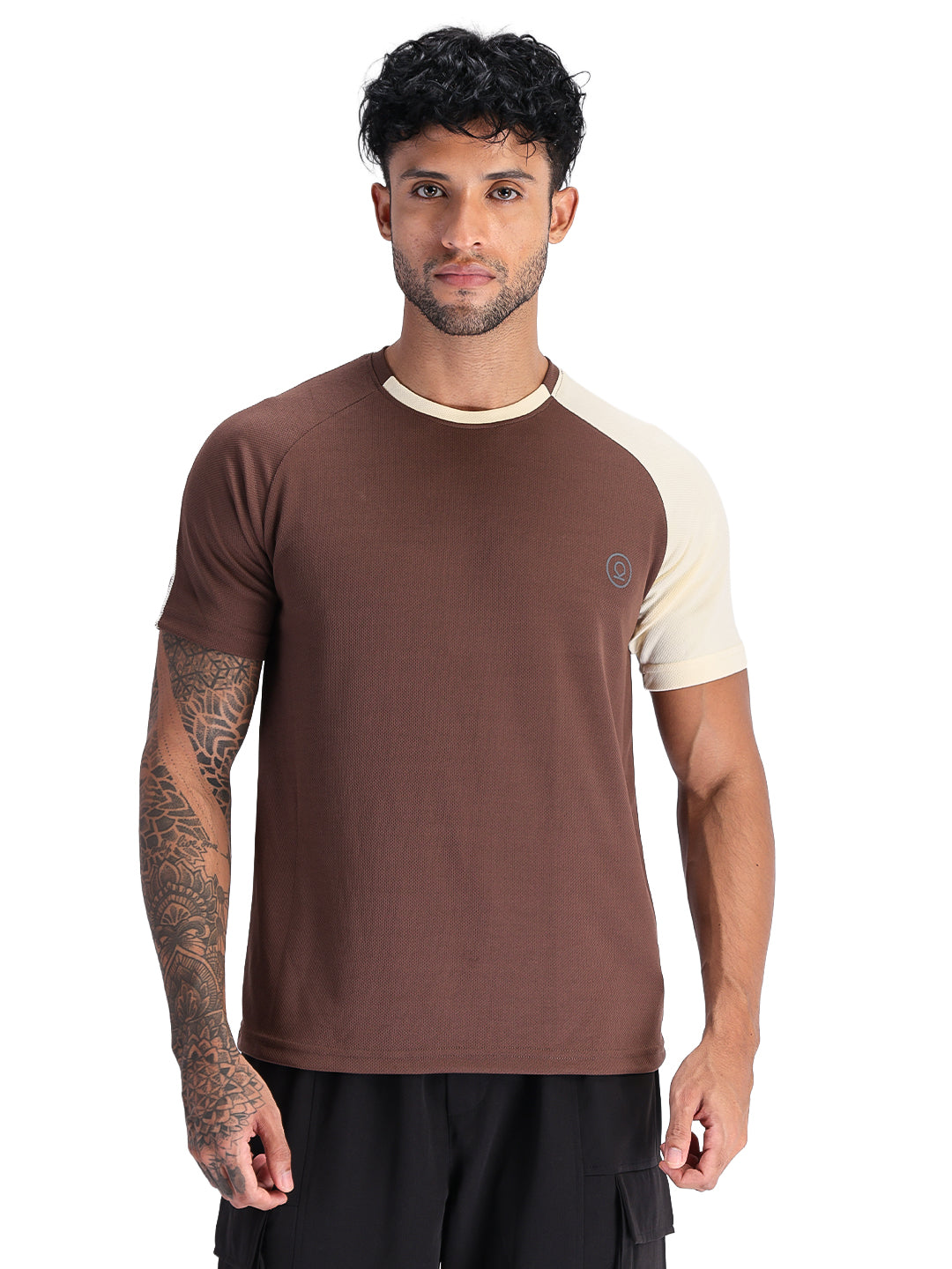 Men's Half Sleeves Sports Gym T-shirt Cream Coffee