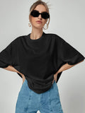 Women Oversized Cotton Solid Round Neck Tshirts