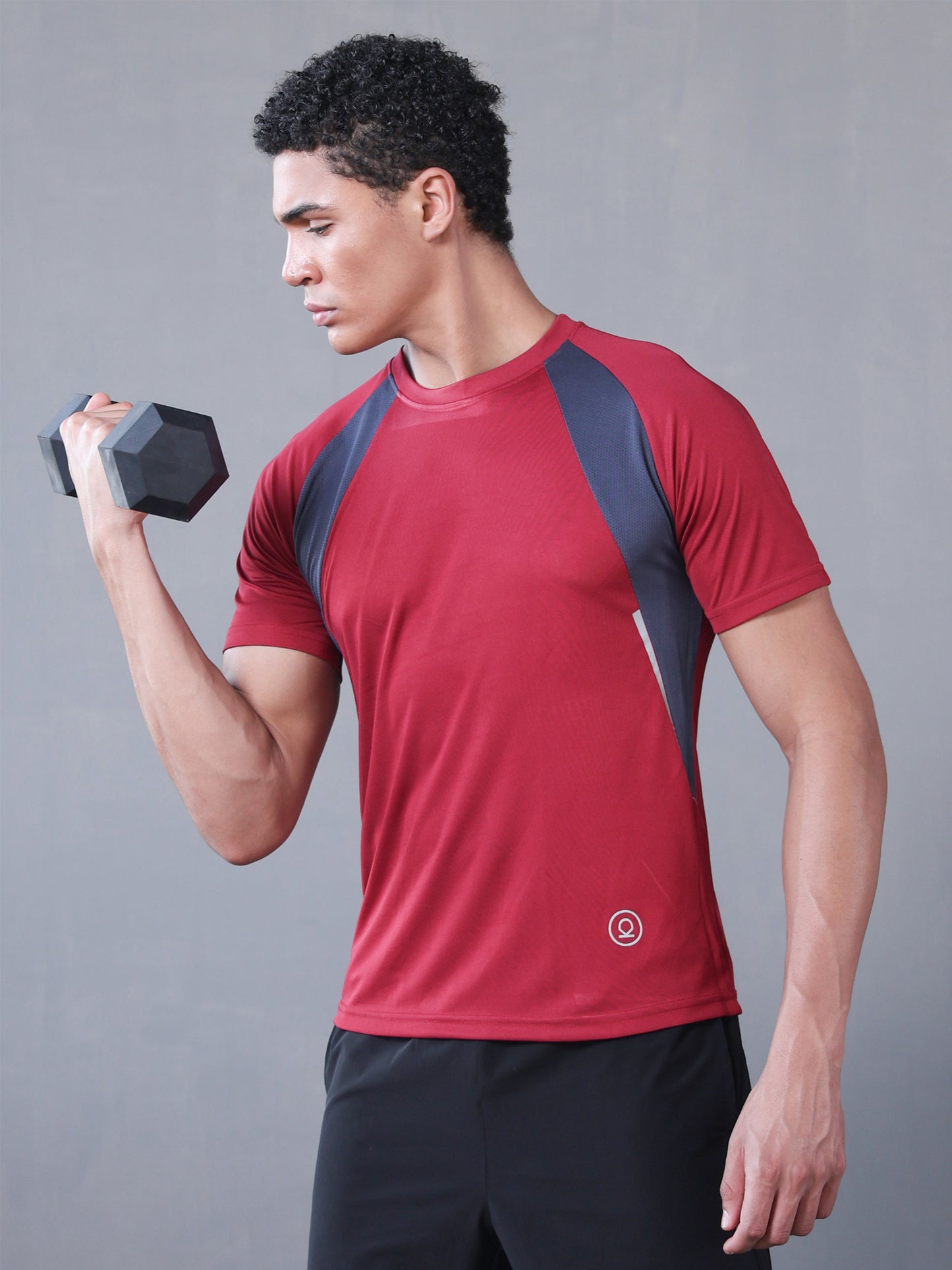 Men's Half Sleeves Dry Fit Gym T-shirt Maroon Grey