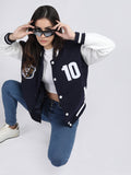 Women Oversized Winter Wear Varsity Jacket with Ribbed Cuffs