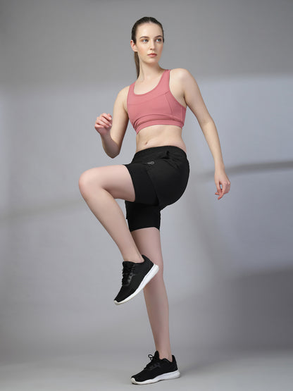 Women's Double Layered Dry Fit Sports Running Shorts Black