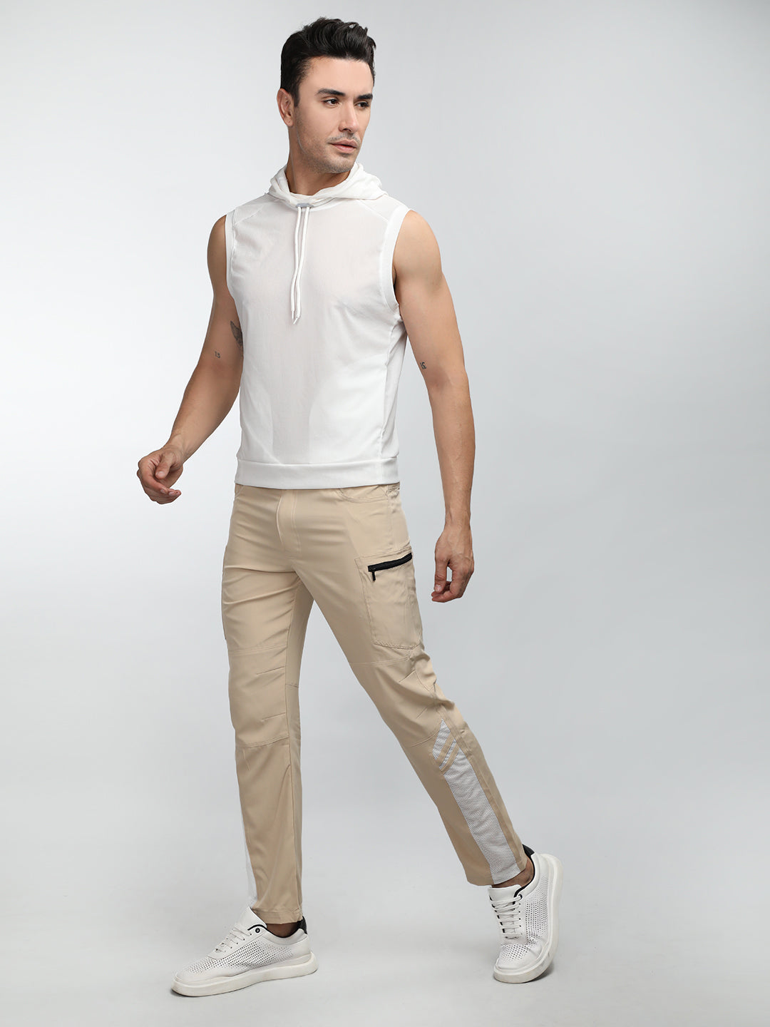 Men Beige White Everyday Active Trouser