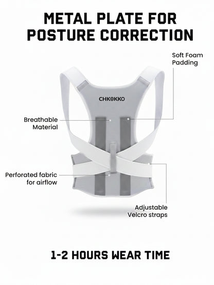CHKOKKO Posture Corrector Belt for Men & Women | Adjustable Upper Back & Spine Support Brace