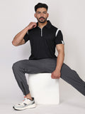 Men's Polo Neck Regular Fit Gym Sports Zipper T-Shirt