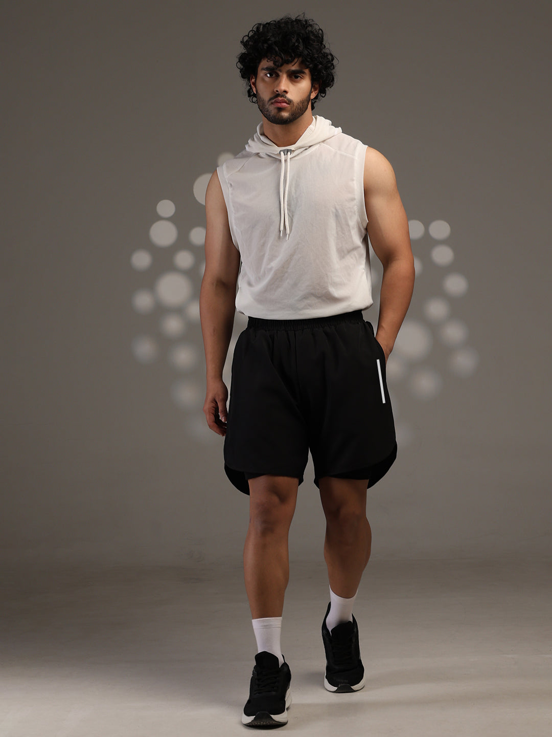Men Double Layered Sports Running Shorts Black