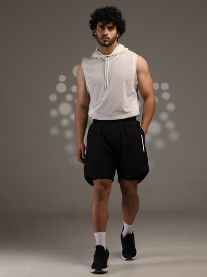 Men Double Layered Sports Running Shorts Black
