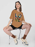 Women Oversized Round Neck Drop Shoulder Printed Cotton T-Shirt