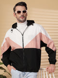 Men Colourblocked Hooded Windcheater Oversized Sports Jacket