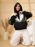 Women Colourblocked Hooded Windcheater Oversized Sports Jacket