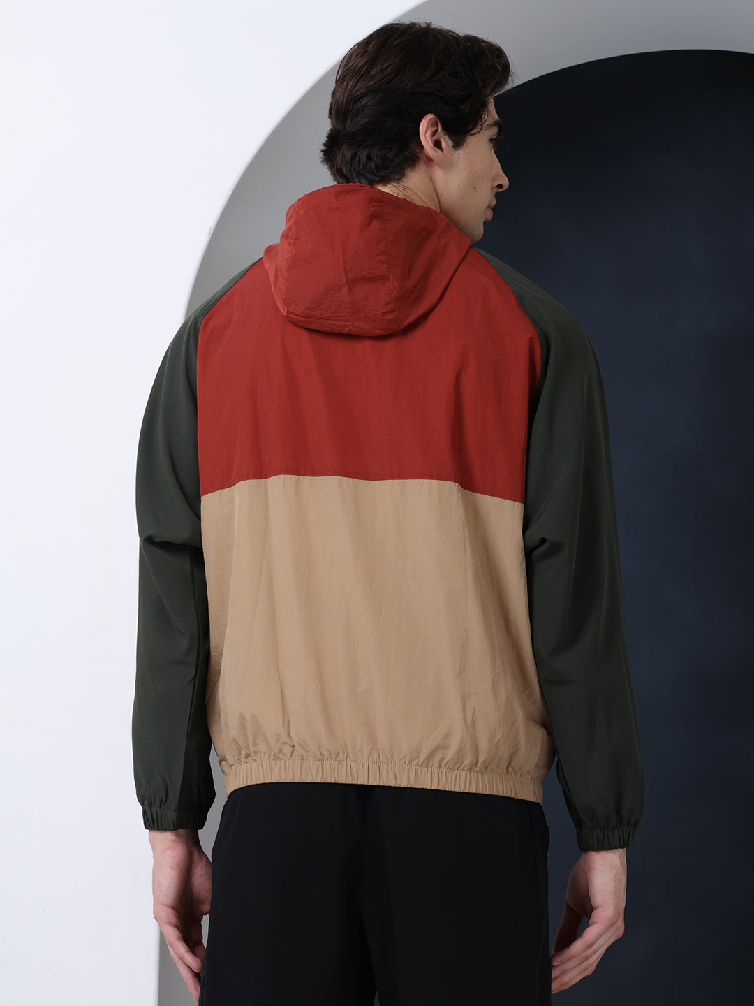 Men Rust Beige Olive Hooded Windcheater Oversized Sports Jacket