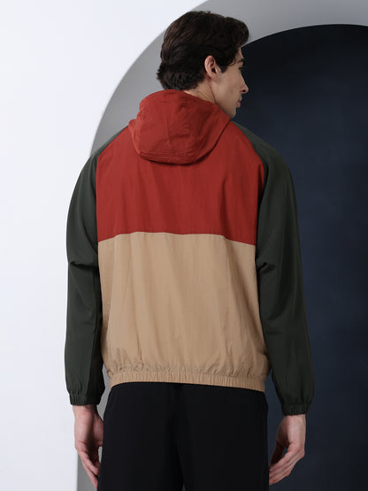 Men Rust Beige Olive Hooded Windcheater Oversized Sports Jacket