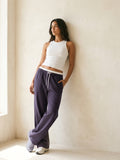 Women Relaxed Fit Wide Leg Trackpants Purple