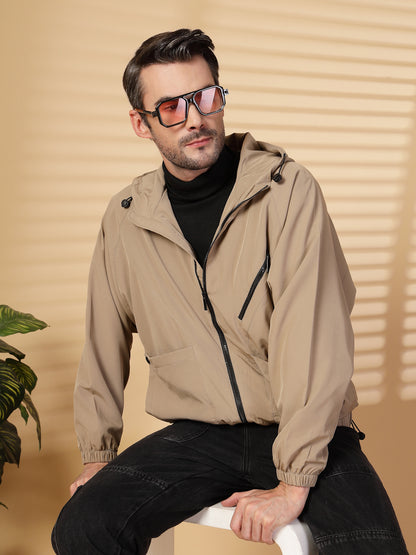 Men Winter Sports Oversized Windcheater Hooded Jacket Khaki