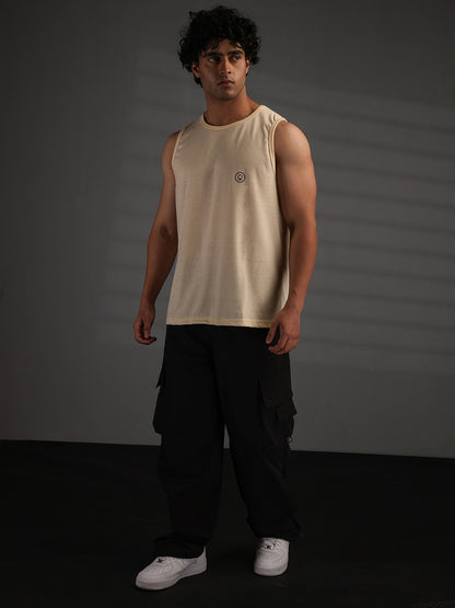 Men's Cream Cotton Sleeveless Gym Tanktop