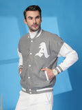 Men Oversized Winter Wear Varsity Jacket with Ribbed Cuffs