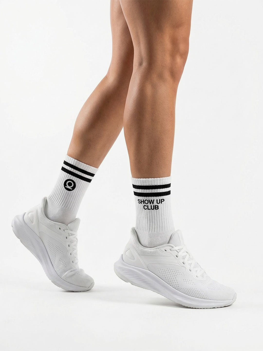 CHKOKKO Show Up Club Crew Socks – White with Black Stripes