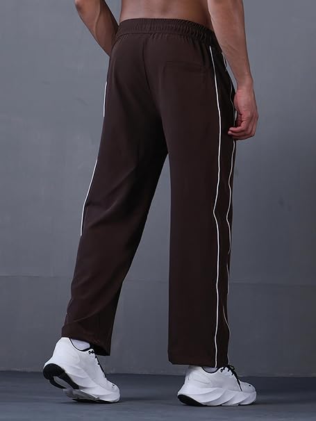 Men’s Sports Track Pants with Side Stripes Brown