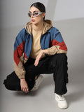 Women Colourblocked Hooded Windcheater Oversized Sports Jacket