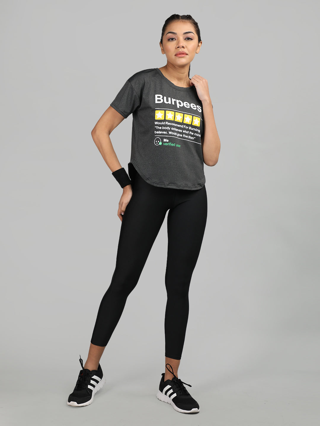 Women Round Neck Dry Fit Gym Sports T-Shirt Anthra