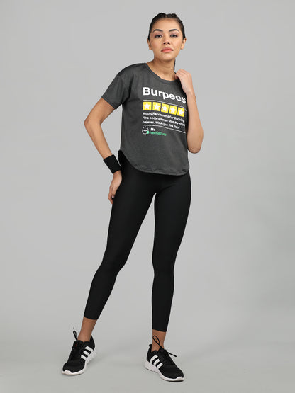 Women Round Neck Dry Fit Gym Sports T-Shirt Anthra