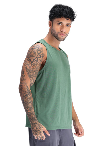 Men's Green Sleeveless Gym Tanktop
