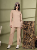 Women's Beige Solid Summer Polyester Co-ord set