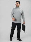 Men Light Grey Winter Wear Cotton High Neck Regular Fit T Shirt