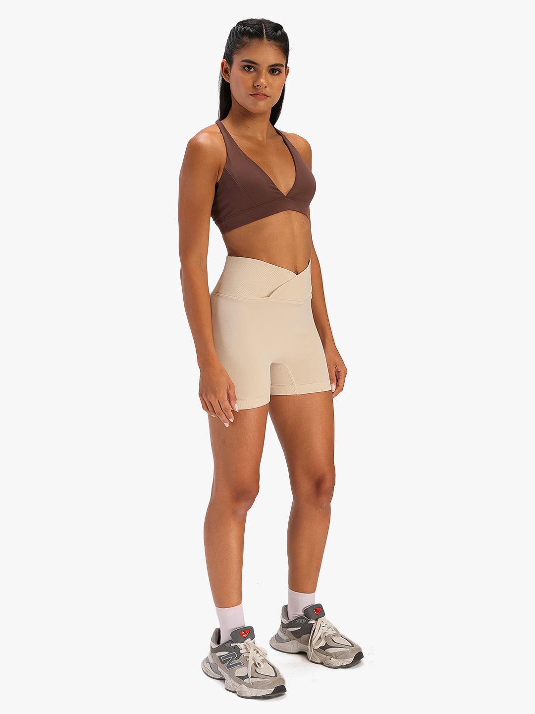 Women's High-Waist Seamless Stretch Yoga Shorts Beige