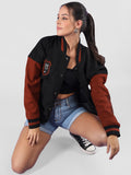 Women Oversized Winter Wear Varsity Jacket with Ribbed Cuffs