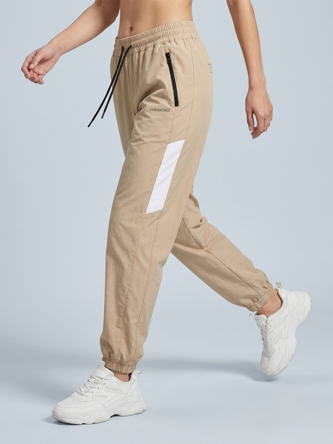 Women Beige White Gym Training Sports Trackpant