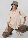 Women Oversized Cotton Solid Round Neck Tshirts