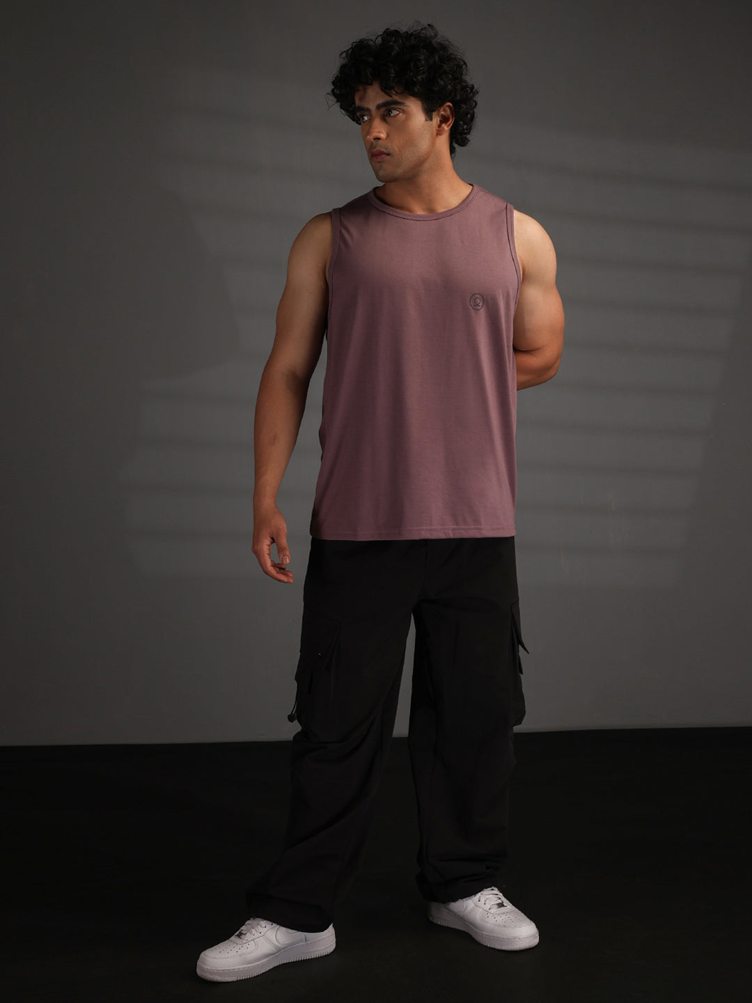 Men's Mauve Cotton Sleeveless Gym Tanktop