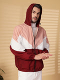 Men Colourblocked Hooded Windcheater Oversized Sports Jacket