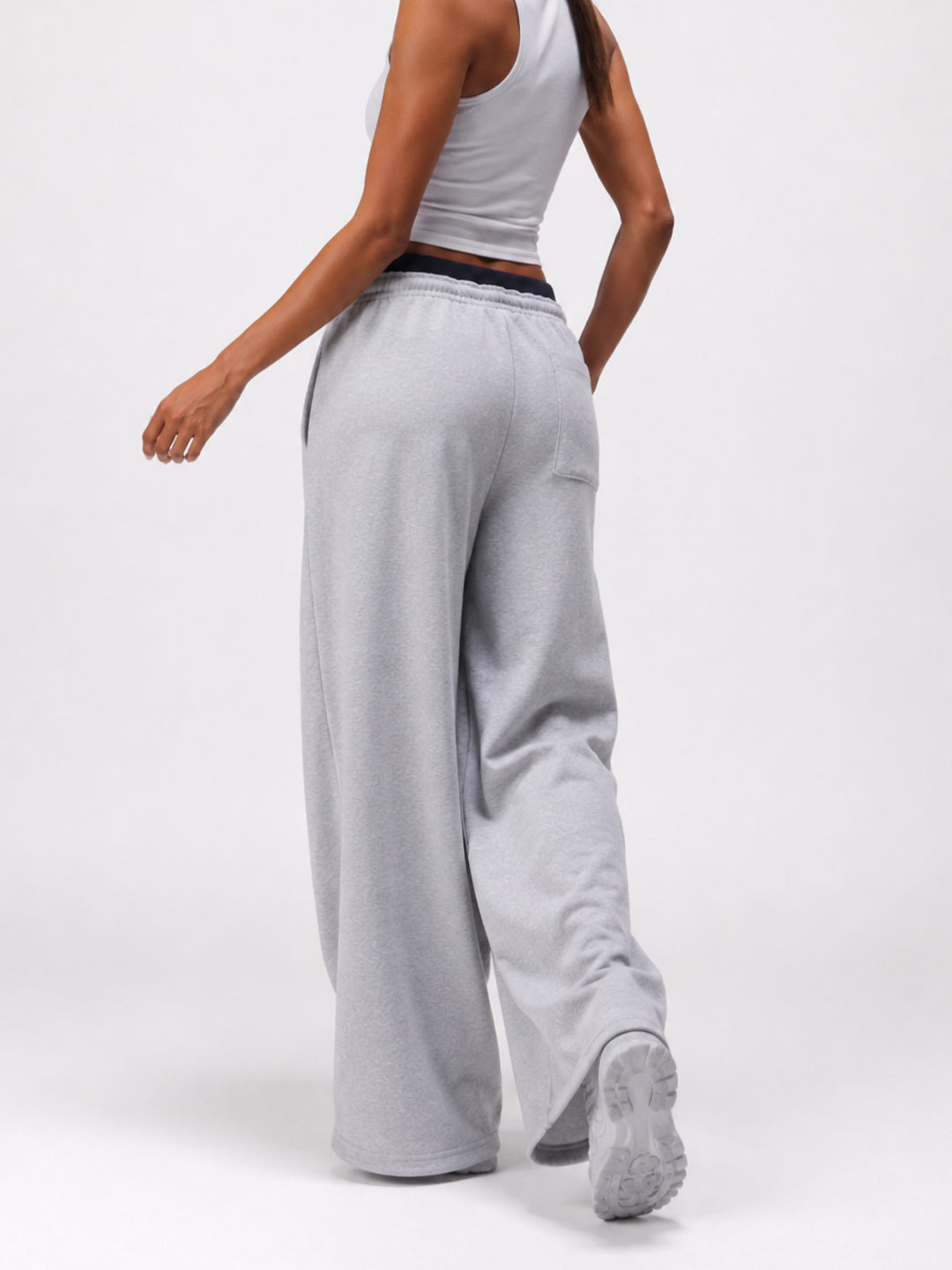 Women Relaxed Fit Wide Leg Trackpants Light Grey