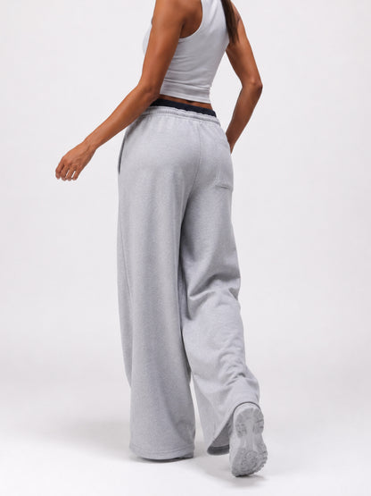 Women Relaxed Fit Wide Leg Trackpants Light Grey